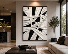 3D Textured Black & White Abstract Canvas | Modern Minimalist Wall Art. (36x24”) Additional sizes available